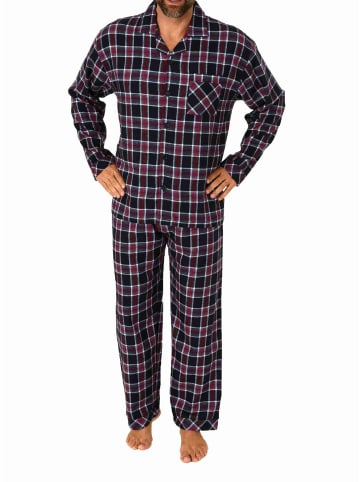 NORMANN Flanell Schlafanzug langarm Pyjama zum durchknöpfen - 70810 in navy