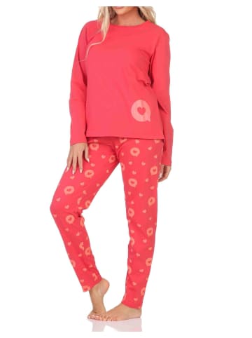NORMANN Schlafanzug Pyjama langarm Herz Tupfen Punkte - 88013 in rot