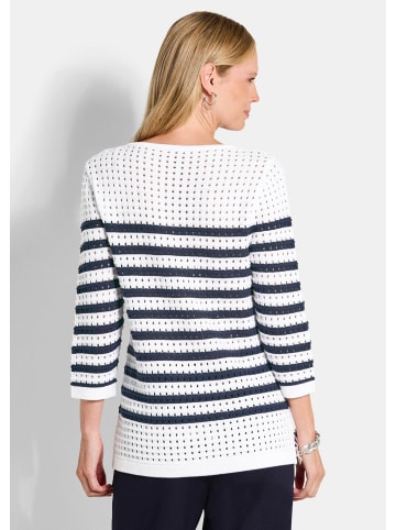 GOLDNER Strickpullover Ajourpullover mit Streifenmuster in weiß / marine / geringelt
