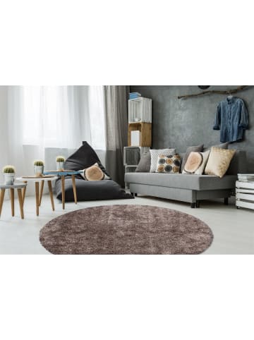 Kayoom Hochflor Teppich Diamond 725 in taupe - rund