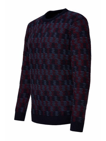 Rusty Neal Kontrast Rundhals-Pullover in Marine / Weinrot