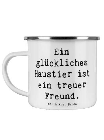 Mr. & Mrs. Panda Emaille Tasse Spruch Haustiere pflegen mit Spruch in Weiß