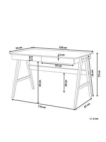 Beliani Schreibtisch SHESLAY in Weiß/Braun - (W) 120 x (H) 75 x (L) 70 cm