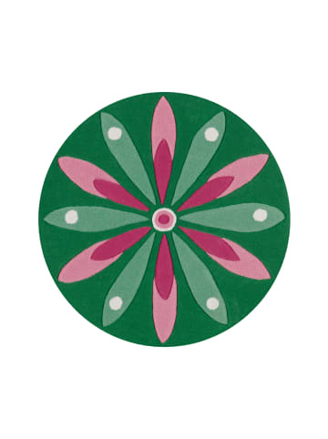 Arte Espina Teppich Joy 418 in dunkelgrün - rosa - rund