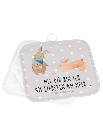 Mr. & Mrs. Panda 2er Set Topflappen  Hasen Muschel mit Spruch in Grau Pastell