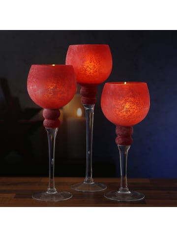 MARELIDA 3er Set Kerzenhalter Kelch Windlicht 3 Höhen in rot