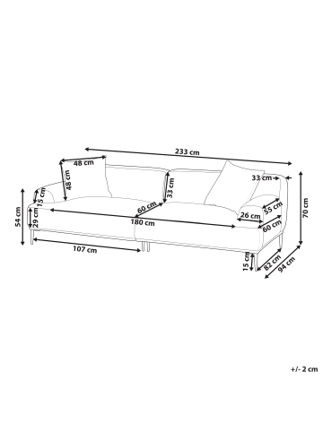 Beliani 3-Sitzer Sofa MATILA in Grau/Braun - (W) 233 x (H) 70 x (L) 94 cm