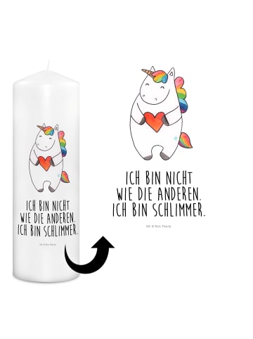 Mr. & Mrs. Panda Wachskerze Einhorn Herz mit Spruch in Weiß