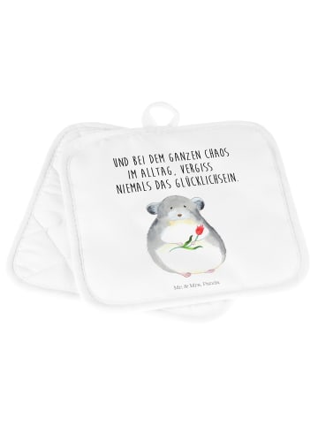 Mr. & Mrs. Panda Topflappen Chinchilla Blume mit Spruch in Weiß