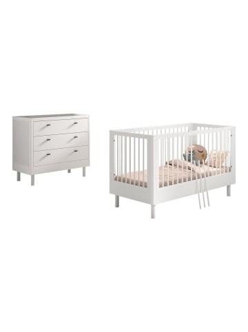 58 aufm Kessel BABYBETT SET 70x140 Keeley Buche Weiß Holz Kommode Komfort Stabil