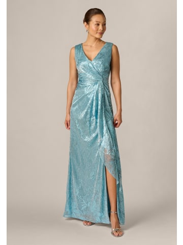 Adrianna Papell Langes Abendkleid Metallic Crinkle Mesh Gown in blue