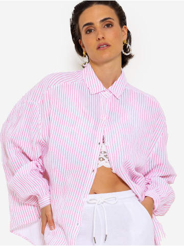 SASSYCLASSY Ultra Oversize Musselin Bluse in Pink, Weiß