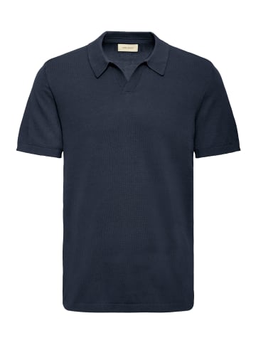 BLEND Einfarbig V-Ausschnitt Poloshirt Kurzarm in Blau