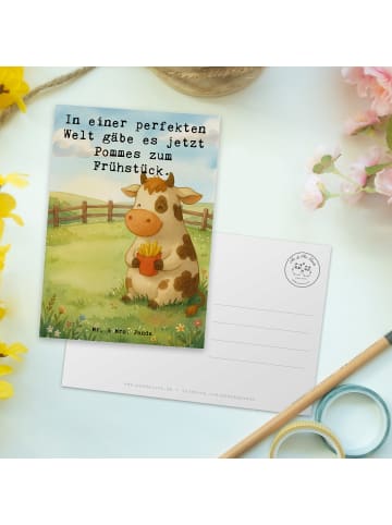 Mr. & Mrs. Panda Postkarte Kuh  Pommes Design mit Spruch in Weiß
