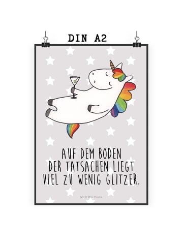 Mr. & Mrs. Panda Poster Einhorn Blümchentail mit Spruch in Grau Pastell