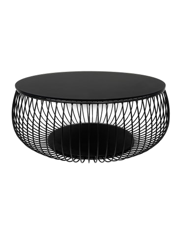 SalesFever Couchtisch Ø 86 cm Klarglasplatte lackiert und Metalldraht-Gestell in Schwarz