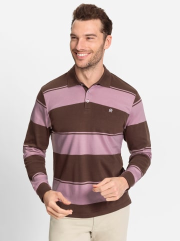 WITT WEIDEN Langarm-Poloshirt in schoko-mauve-gestreift