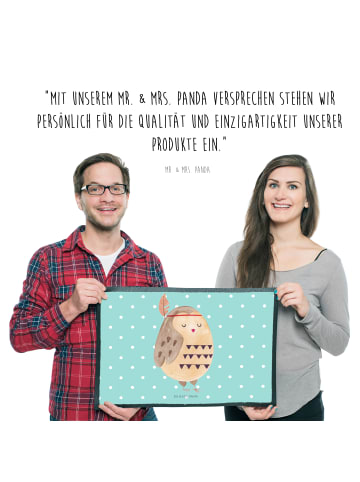 Mr. & Mrs. Panda Fußabtreter Eule Federschmuck ohne Spruch in Türkis Pastell