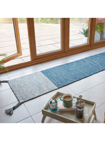KADIMA DESIGN Teppich Wolle Handgewebt BALA Boho Gestreift Wohnzimmer Zweifarbig in Blau