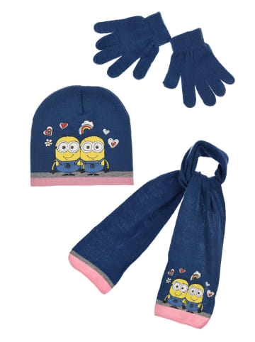 Minions 3tlg. Set: Mütze, Schal und Handschuhe in Dunkel-Blau
