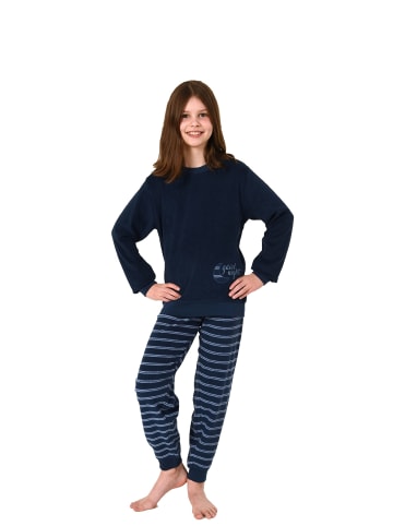 NORMANN Frottee Pyjama langarm Schlafanzug Bündchen Hose gestreift in navy