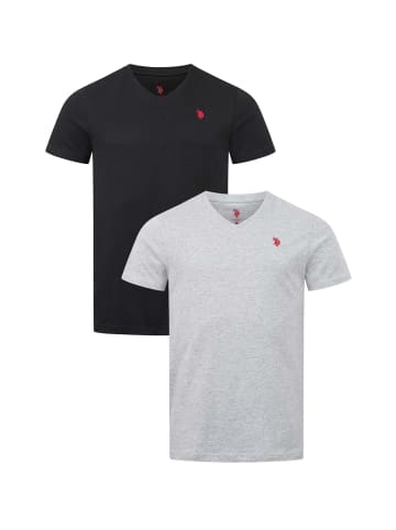 U.S. Polo Assn. U.S. POLO ASSN. Herren T-Shirt V-Neck 2er Pack P-057 in Grau-Schwarz