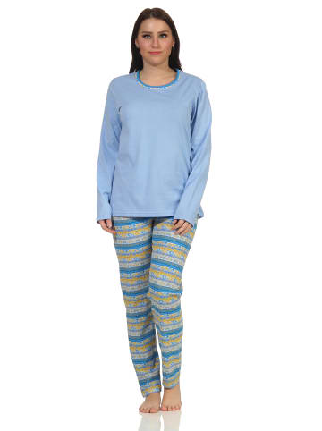 NORMANN Schlafanzug Pyjama langarm Ethnolook - 62755 in hellblau