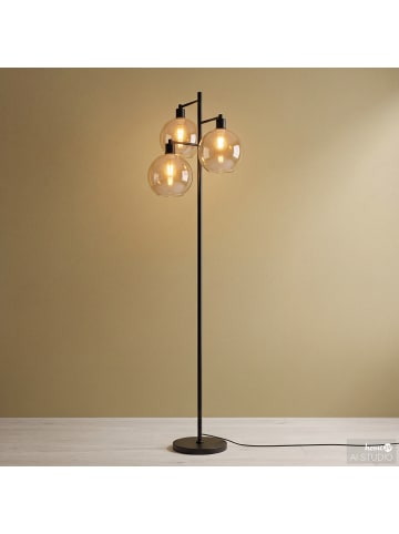 home24 home24 Stehleuchte 3-flammig aus Glas & Eisen in Schwarz, 45 x 160 x 45 cm in Schwarz