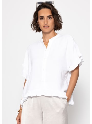 SASSYCLASSY Musselin Bluse mit Rüschensaum in Weiß