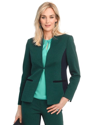 GOLDNER Kurzgröße:  Aufwendiger Jacquardblazer aus weichem Jersey in nachtblau / gemustert