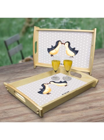Mr. & Mrs. Panda Tablett Holz Pinguin Liebe ohne Spruch in Grau Pastell