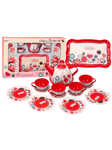 Wisam® Kaffee-Tee-Set, Tassen, Wasserkocher, Tablett, Rot, Café