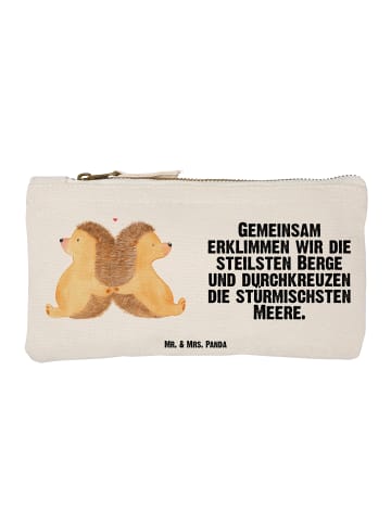 Mr. & Mrs. Panda Schminktasche Igel händchenhaltend mit Spruch in Weiß