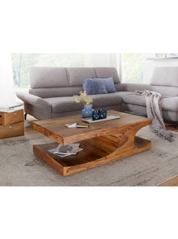 KADIMA DESIGN Couchtisch aus Massivholz, 2 Ablagefächer, 118x38x70 cm, handgefertigt in Braun