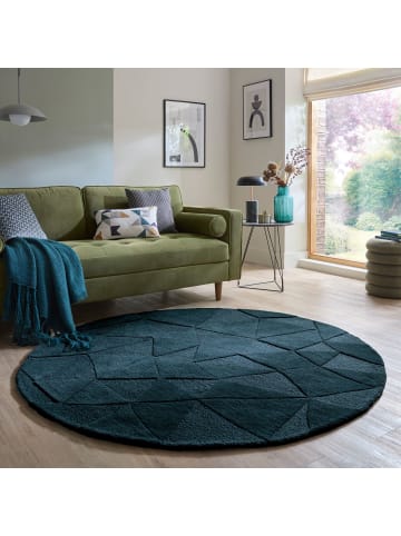 KADIMA DESIGN Wollteppich 3D-Geometrie Hoch-Tief-Struktur Shard Teppich Wolle in Türkis