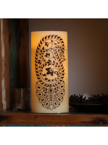 MARELIDA XXL LED Kerze Ornament Echtwachs flackernd in creme - H: 25cm