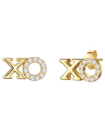 Lulu & Jane Ohrstecker XO aus Messing mit Zirkonia in gelbgold