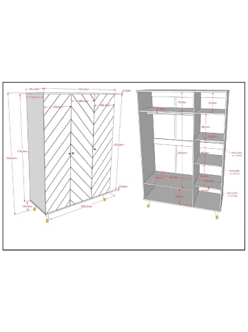58 aufm Kessel KLEIDERSCHRANK Kamillah 150x59x200 mit 3 Türen aus MDF in Satin Weiß