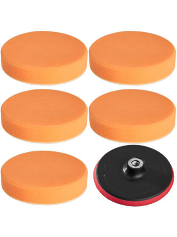 tectake 6-teiliges Polierschwamm-Set  Befestigung mit Klettverschluss, orange