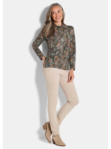 GOLDNER Bedrucktes Jersey-Shirt, Langarm in graugrün / gemustert