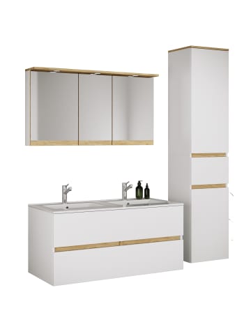 VCM 4-tlg. Badmöbel-Set mit Waschbecken Cosila-I 111cm in Weiß / Honig-Eiche