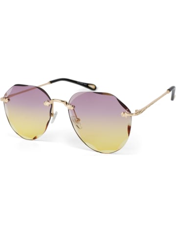 styleBREAKER Piloten Sonnenbrille in Gold / Violett-Gelb Verlauf