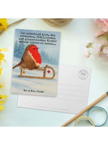 Mr. & Mrs. Panda Postkarte Rotkehlchen Schlitten Design mit Spruch in Weiß