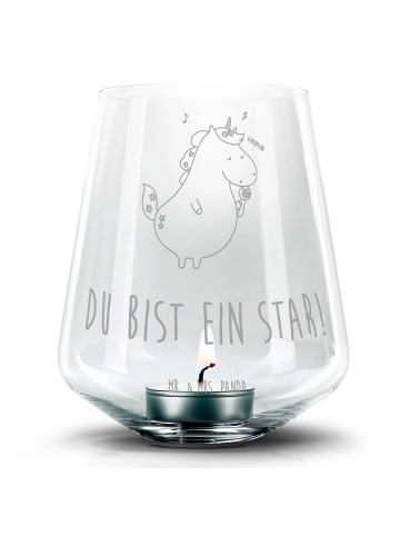 Mr. & Mrs. Panda Gravur Windlicht Einhorn Sänger mit Spruch in Transparent