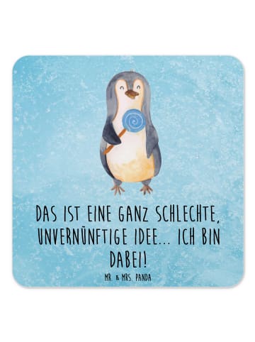 Mr. & Mrs. Panda Tischuntersetzer Pinguin Lolli mit Spruch in Eisblau