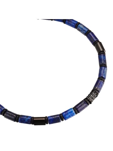 True Rebels Armband aus Edelstahl mit Hämatit und Lapislazuli in schwarz