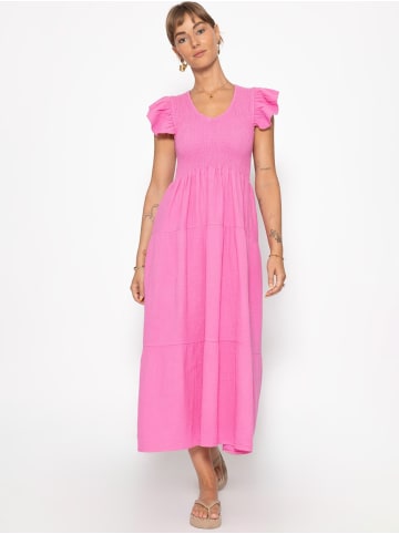 SASSYCLASSY Maxi Musselin Kleid mit Volants und Flügelärmel in Pink