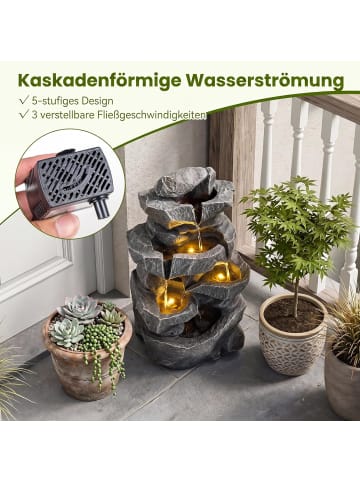 COSTWAY Gartenbrunnen mit LED Beleuchtung & Pumpe 29,5x21x47 cm in Schwarz