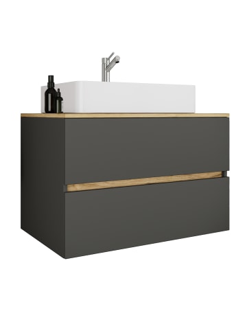 VCM  2 tlg. Badmöbel-Set mit Waschbecken Cosila-A 80 cm in Anthrazit / Honig-Eiche