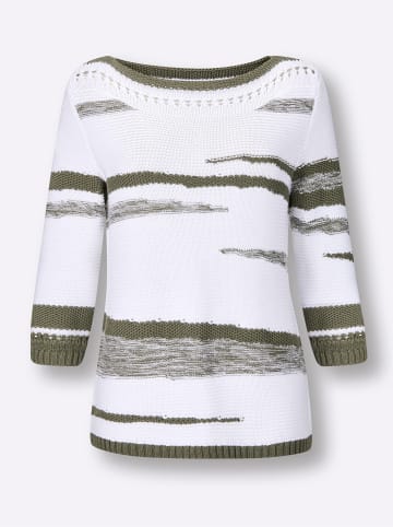 creation L 3/4 Arm-Pullover in weiß-khaki-gemustert
